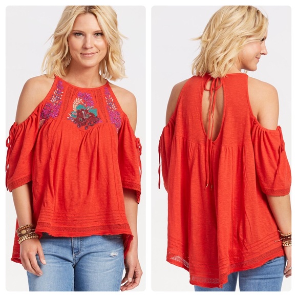 Free People Tops - Free People Fast Times Orange Embroidered Top NWT